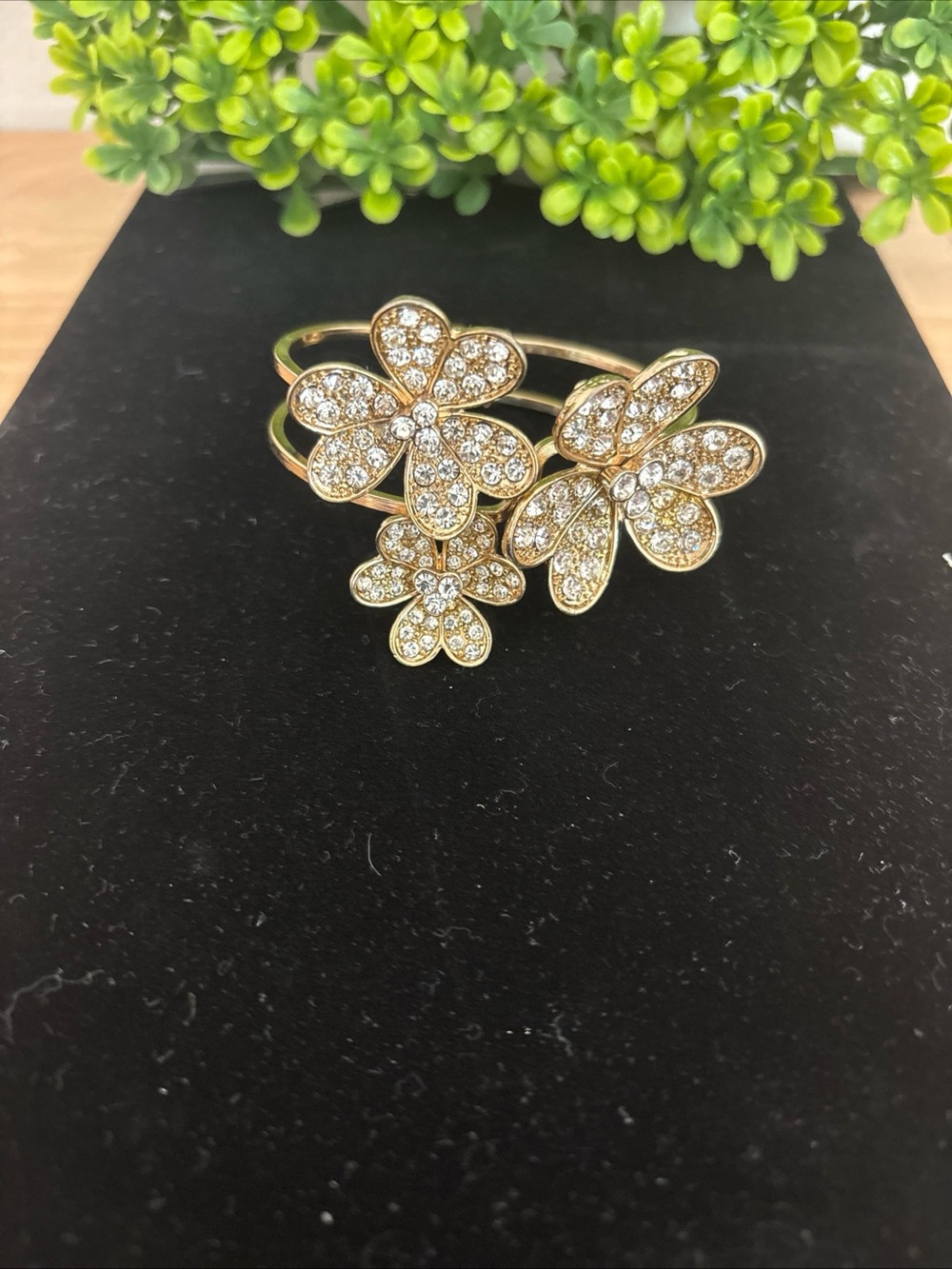 Gold Crystal Flower Cuff Bracelet - Women's Jewelry